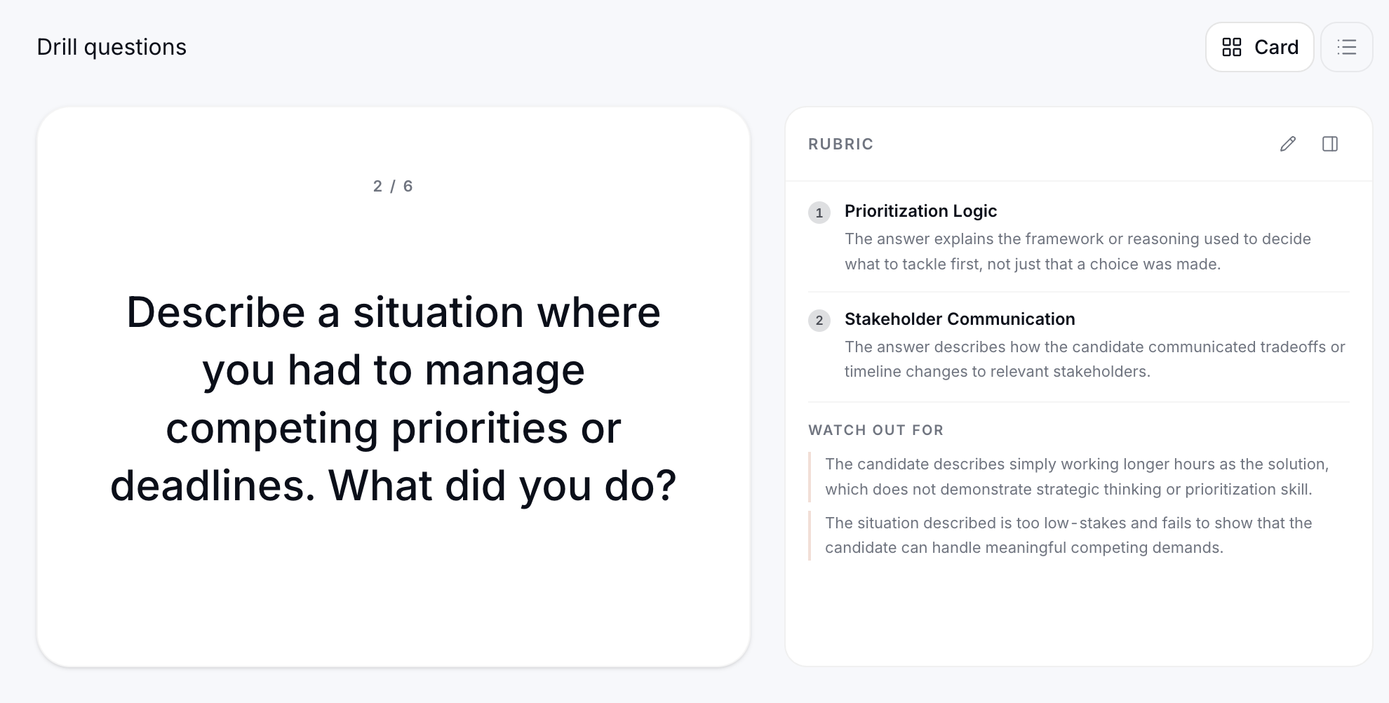 Distill drill question with a visible rubric and 'watch out for' notes